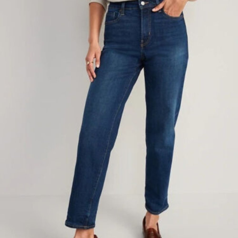 OLD NAVY OG LOOSE High Rise Jeans Straight Dark Blue Denim Stretch 2023